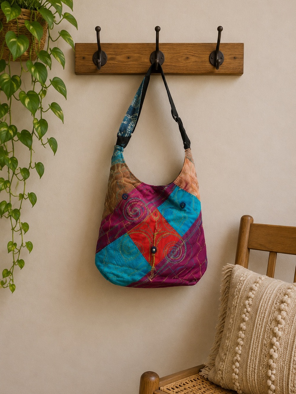 Patchwork Crossbody Bag Boho Hippie Festival Indian Cotton Colorful Tote Bold
